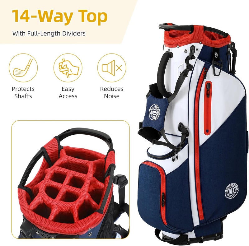 Shopsource Golf Stand Bag 14 Way, Lightweight Golf Bags for Men Women with Stand, Padded Ergonomic Double Strap, Full Length Dividers, Multiple Pockets, Rain Hood - Image 2